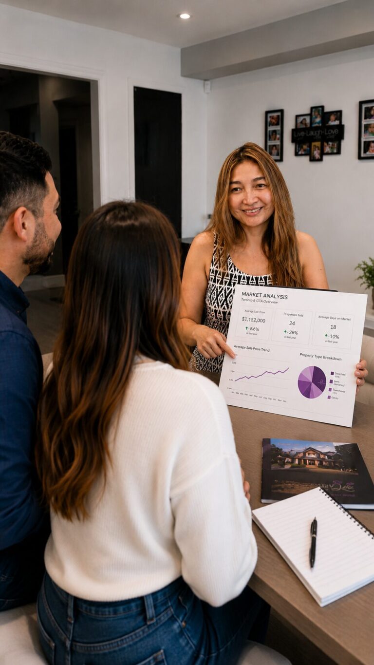 realtor Lei explaining the Comparative Market report to Toronto sellers