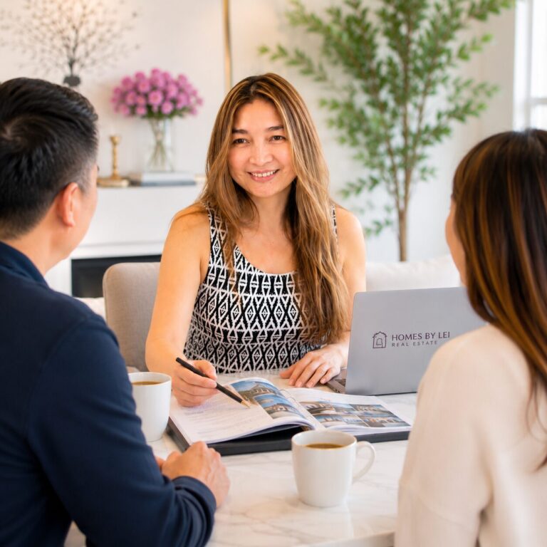 realtor lei explaining the market report to toronto home sellers
